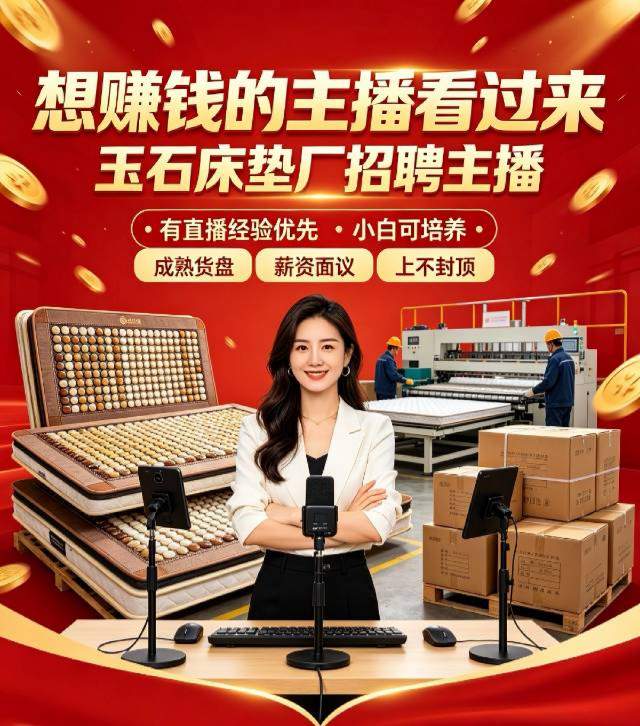 长期招玉石床垫主播/若干名 高薪+提成